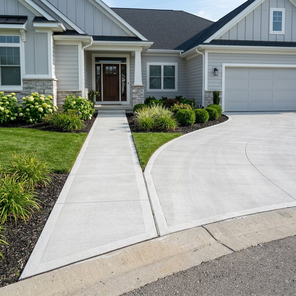 Finished broom-finish residential driveway and walkway